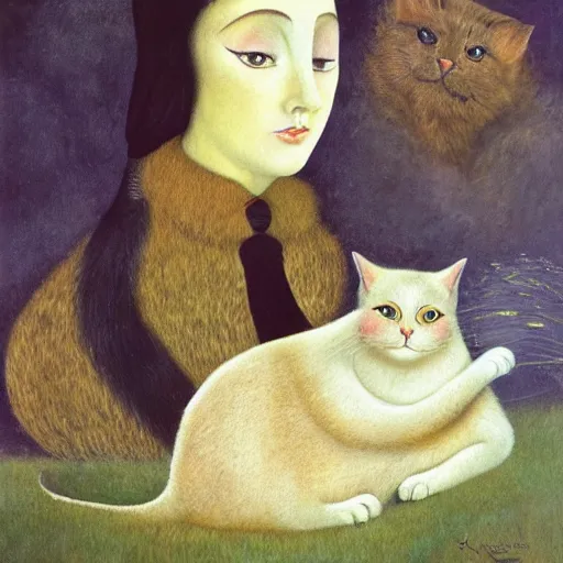 Image similar to by Remedios Varos, Ernest Hemingway in a cat girl outfit, oil painting, MET collection, high resolution.