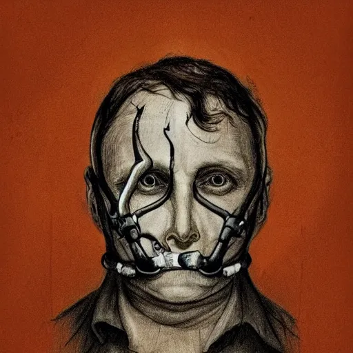 Image similar to ! dream hannibal lector, in the style of charles dulac. symmetry, smooth, sharp focus, semi - realism, intricate detail