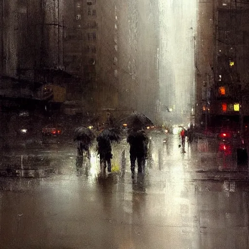 Image similar to rainy day in new york city painting by jeremy mann