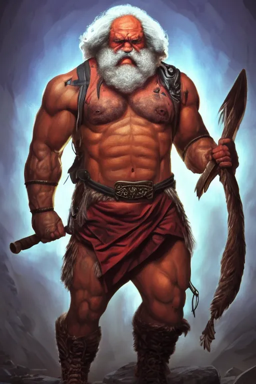 Prompt: character portrait of buff barbarian karl marx with a tattoo of an eye on the forehead, dungeons and dragons cover artwork, dynamic composition, dramatic lighting, trending on artstation, award winning art, stylized painting by sophie anderson, wayne barlowe, richard corben, concept art, 4 k, 8 k, gold and teal color scheme