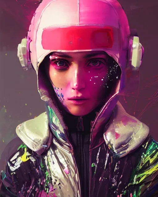 Image similar to detailed portrait Neon fighter Girl, cyberpunk futuristic neon, reflective puffy coat, decorated with traditional Japanese ornaments by Ismail inceoglu dragan bibin hans thoma greg rutkowski Alexandros Pyromallis Nekro Rene Maritte Illustrated, Perfect face, fine details, realistic shaded, fine-face, pretty face