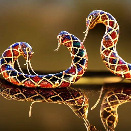 Prompt: Jeweled serpents in the sunset