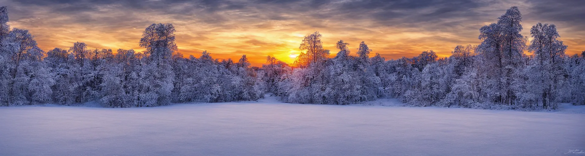 Prompt: beautiful snowy landscape of sweden with a majestic sunrise, art, high detail, high definition, photorealistic, hdr,