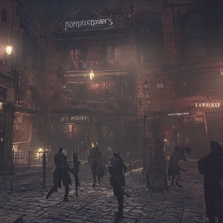 Prompt: A Burger King in Yharnam from the game Bloodborne