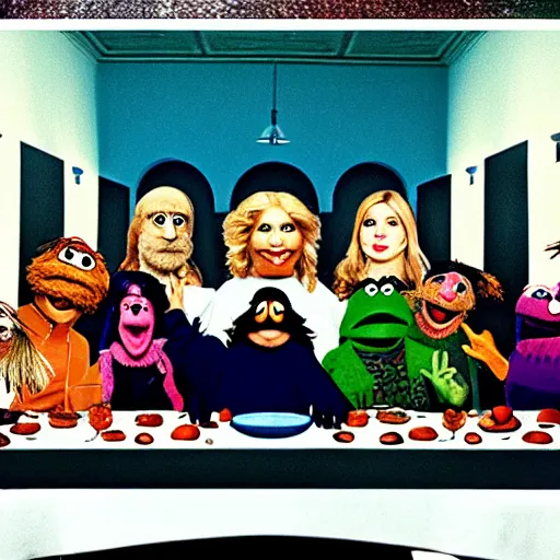 Prompt: the last supper but with Muppets