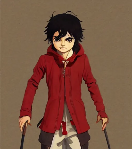 Image similar to attractive little boy character inspired in little red riding hood and michael jackson, digital artwork made by akihiko yoshida and makoto shinkai, anatomically correct, symmetrical, highly detailed, sharp focus, extremely coherent