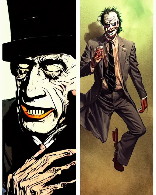 Image similar to portrait of saul goodman as the joker, portrait photography, art by makoto shinkai and peter elson, bernie wrightson