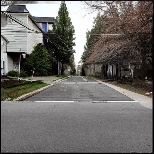 Prompt: glitched weirdcore suburban street with hole in reality