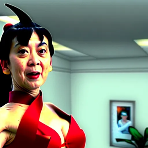 Image similar to mr. bean as chun li from the streetfighter movie. movie still. cinematic lighting.