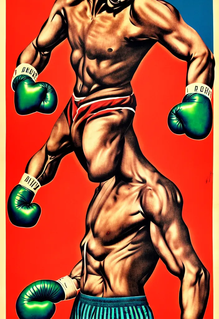 Image similar to boxer, anatomically correct, style of soviet poster