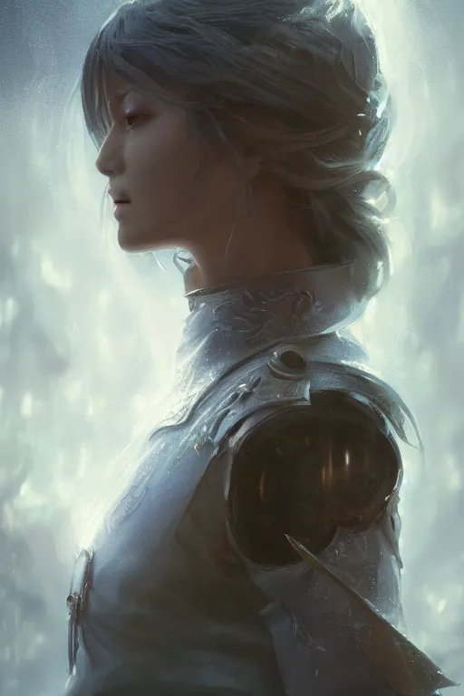 Image similar to a portrait of a beautiful light mage using magic by Greg Rutkowski, Sung Choi, Mitchell Mohrhauser, Maciej Kuciara, Johnson Ting, Maxim Verehin, Peter Konig, final fantasy , mythical, 8k photorealistic, cinematic lighting, HD, high details, atmospheric,