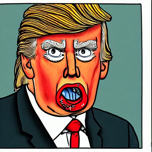 Prompt: close - up portrait of donald trump eating paper, by robert crumb