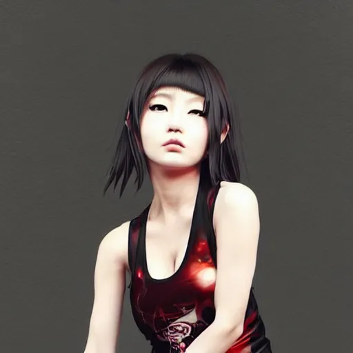 Image similar to a beautiful young japanese hitomi tanaka alluring instagram model in elaborate latex tank top, jrpg tank top made from latex demon faces, by guweiz and wlop and ilya kuvshinov and artgerm and, aesthetic, gorgeous, stunning, alluring, attractive, artstation, deviantart, pinterest, digital art