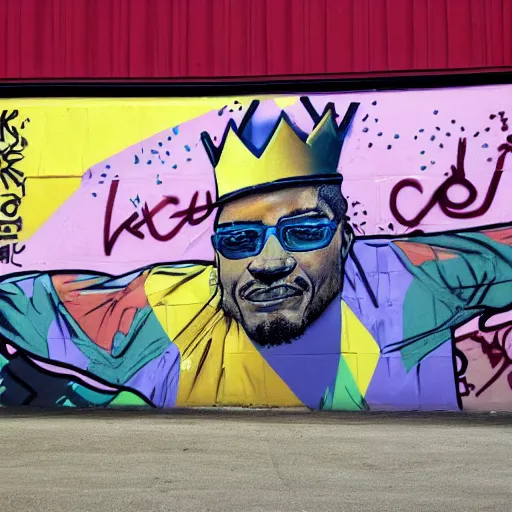 Image similar to king von as hyperrealistic content picture, justify content center, mural and graffiti