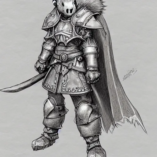 Prompt: heroic character design of anthropomorphic beaver, heroic beaver, portrait of face, medieval holy crusader, final fantasy tactics character design, character art, whimsical, lighthearted, colorized pencil sketch, highly detailed, Akihiko Yoshida,