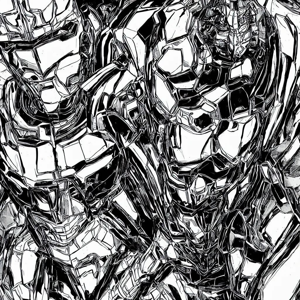 Image similar to a portrait of an ultra detailed hard edged robot front view in comic book black and white