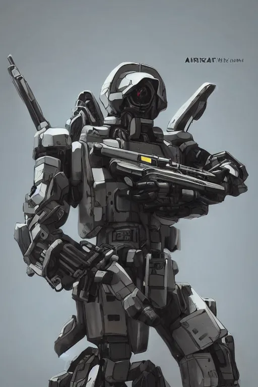 Image similar to a full body shot of a mech soldier holstering his rifle, Artstation, Artstation Trending, Pinterest, Deviant Art, cinematic, concept art, 8k, cgsociety, hyper detailed, ultra realistic, illustration, epic, high resolution, post processing, high quality, unreal engine, digital art, very coherent, octane render, art by Yi Yang artstation + StTheo + Alan Van Ryzin,-W 512