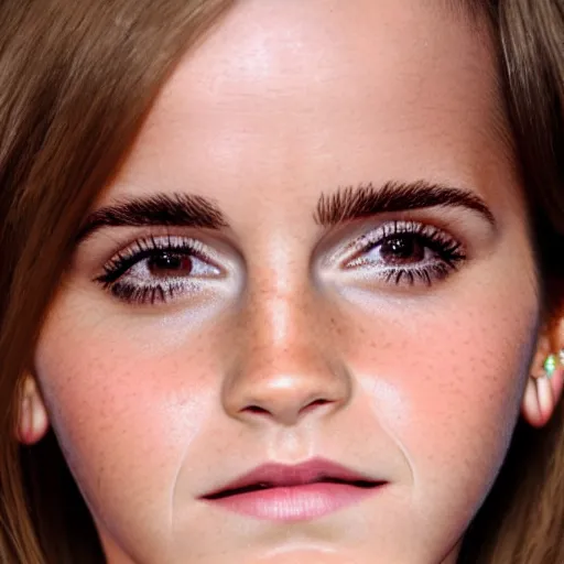 Image similar to portrait photograph of emma watson but her skin is avocado skin