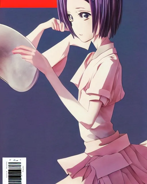 Prompt: anime girl wearing balenciaga, magazine cover, ufo table,