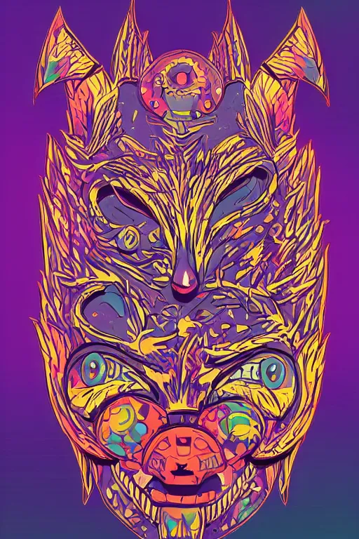 Image similar to animal mask totem roots flower tribal feather gemstone plant wood rock shaman vodoo video game vector cutout illustration vivid multicolor borderlands comics by josan gonzales and dan mumford radiating a glowing aura