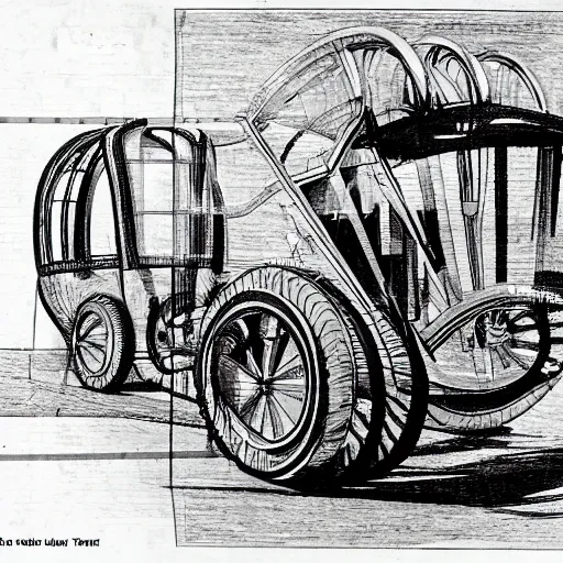 Prompt: technical drawings for the construction of the time machine car