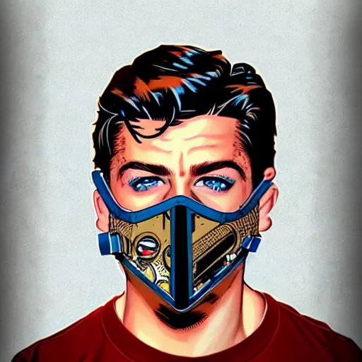 Image similar to portrait of a male with a vintage diver mask intricate details mask in side profile by MARVEL comics and Sandra Chevrier