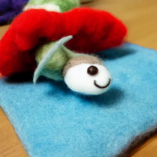 Image similar to a needle felted angler fish, needle felting art.