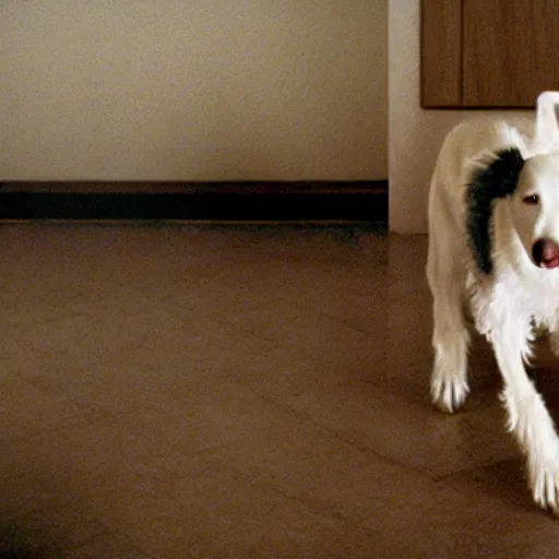 Prompt: movie still of robot white swiss shepperd dog, cinematic composition, cinematic light, criterion collection, by edgar wright