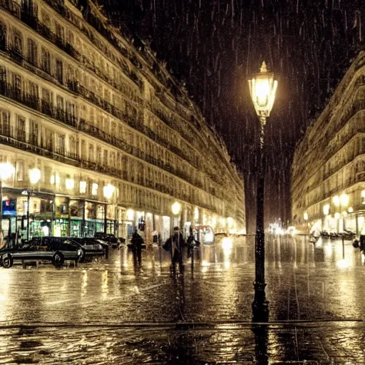Prompt: photo rainy night in paris, reflections