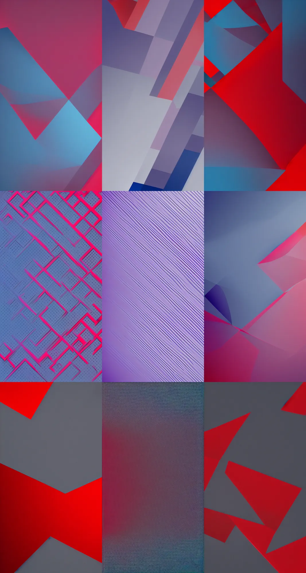 Prompt: a crisp minimal abstract wallpaper, dark black background, blue, purple, red, grey, layered, desktop background, behance, artstation, deviantart, global illumination