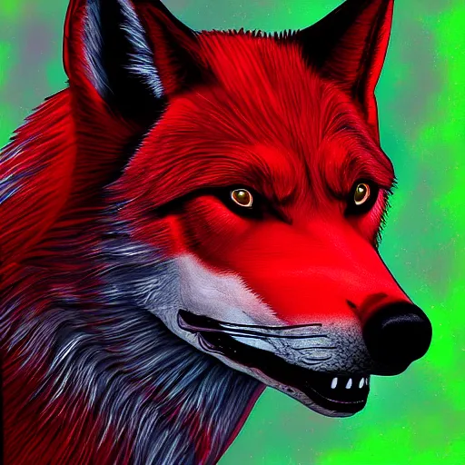 Image similar to a red face wolf, zoomorphism, digital painting, ultra sharp