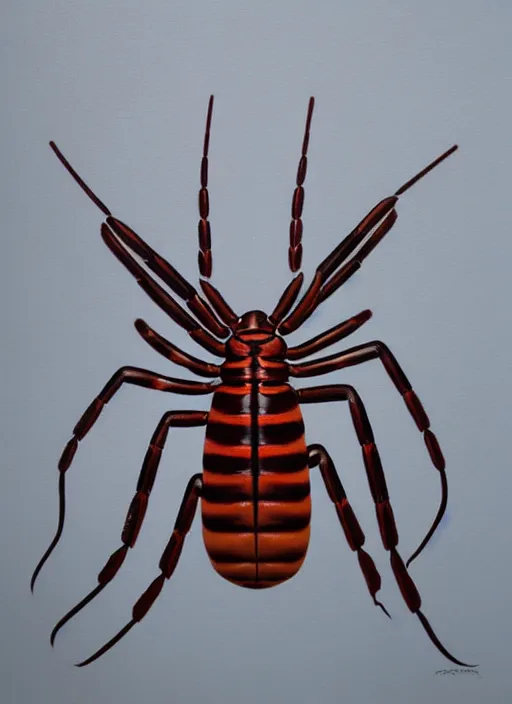 Image similar to beautiful matte airbrush portrait of a scolopendra on a white background, 8 0's airbrush aesthetic, art by pater sato