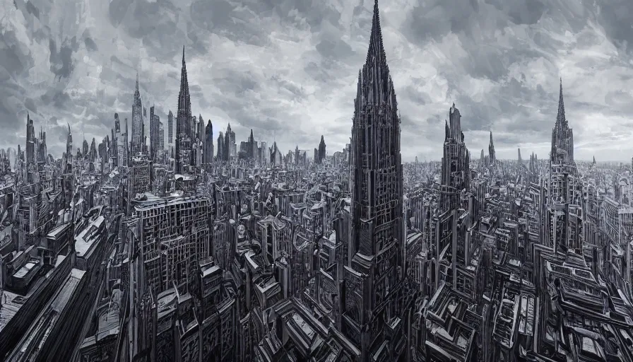 Image similar to Wide angle of Neo-Gothic New-York, hyperdetailed, artstation, cgsociety, 8k