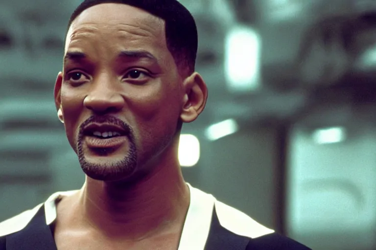 Image similar to cinematic still of will smith in Blade (2001), XF IQ4, f/1.4, ISO 200, 1/160s, 8K, RAW, dramatic lighting, symmetrical balance, in-frame, highly accurate facial features