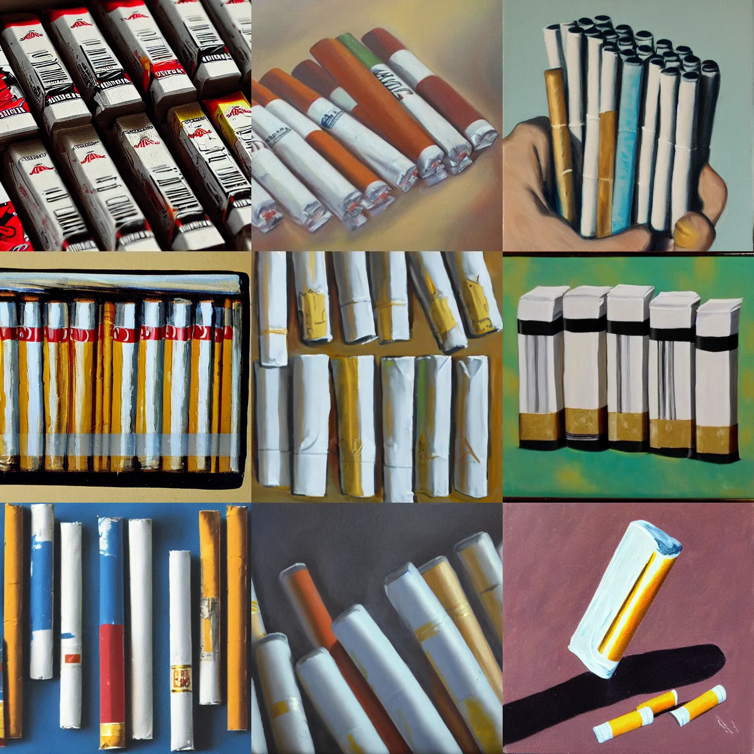 Prompt: painting of a full pack of cigarettes