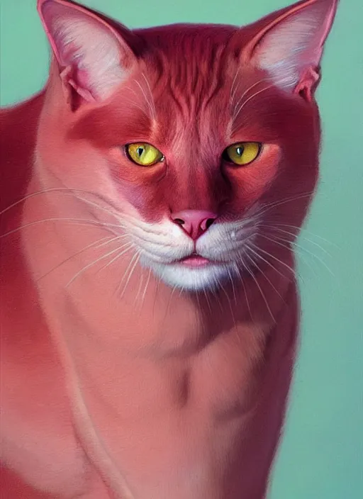 Image similar to a portrait of a pink cat, art by boris vallejo and greg danton and denys tsiperko, detailed, hyperrealism, artstation