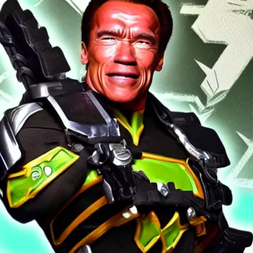 Image similar to a screenshot of arnold schwarzenegger as genji in overwatch, detailed, hyper realistic, award winning photo