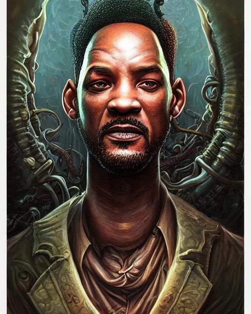 Image similar to lovecraft biopunk portrait of will smith by tomasz alen kopera and peter mohrbacher