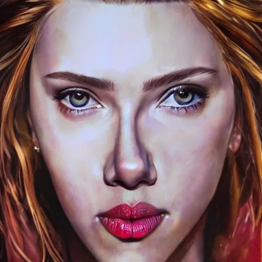 Image similar to hyper realistic candid portrait mixed media painting of beautiful Scarlett Johansson as a greek goddess, hyper detailed, realistic eyes, cinematic lighting, masterpiece