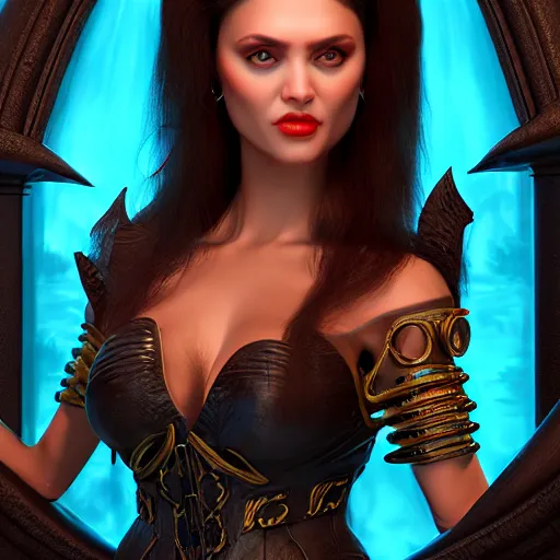 Image similar to professional portrait photography, evil godess, unreal engine 5, by anne stokes