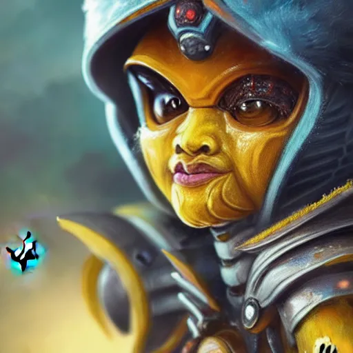 Prompt: closeup painting of cute bee warrior with themed magic armor, portrait, hyperdetailed, artstation, cgsociety, 8 k, by tangerine dream