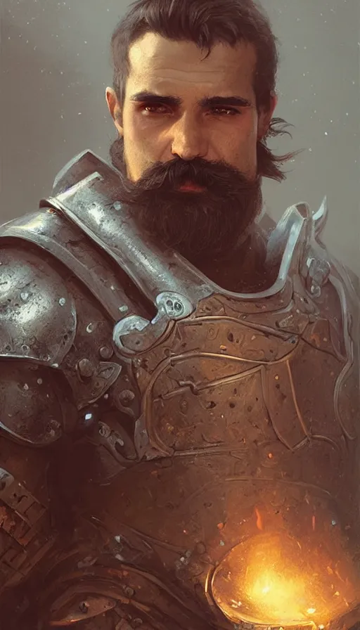 Image similar to Portrait of a knight with a large moustache, male, detailed face, fantasy, highly detailed, cinematic lighting, digital art painting by greg rutkowski