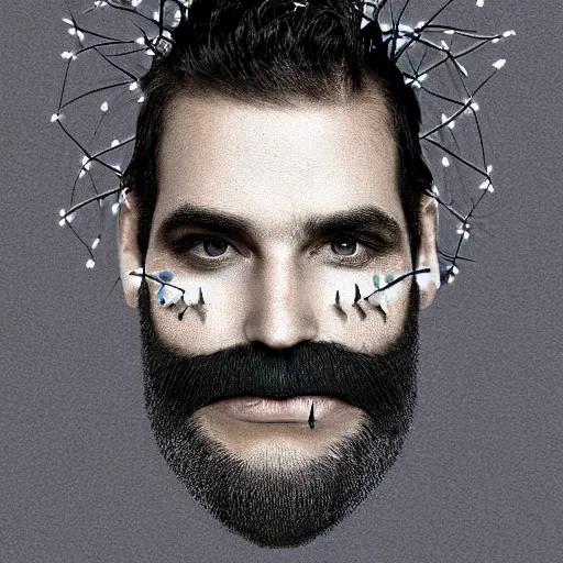 Image similar to cactus grown on man's face instead of beards, digital art, award winning