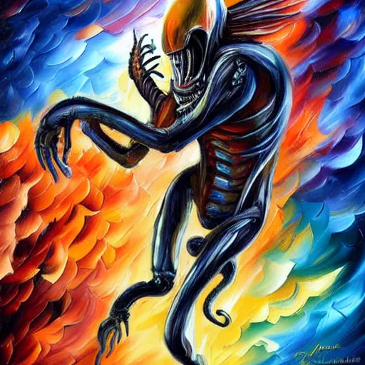 Prompt: xenomorph by leonid afremov