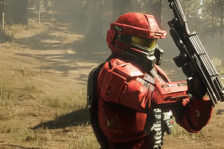 Image similar to master chief in red dead redemption 2