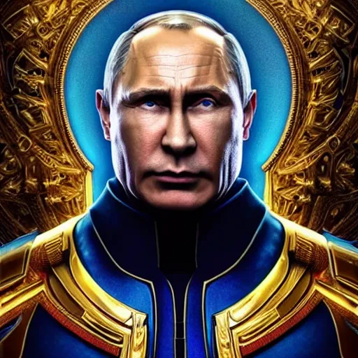 Image similar to vladimir putin as thanos, Cinematic, Portrait, Ultra-HD, Beautiful Lighting, insanely detailed and intricate, hypermaximalist, elegant, ornate, hyper realistic, super detailed