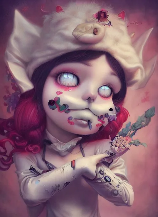 Image similar to pop surrealism, lowbrow art, anime 3 d art, realistic cute anime girl painting, japanese street fashion, hyper realism, muted colours, rococo, natalie shau, loreta lux, tom bagshaw, mark ryden, trevor brown style,