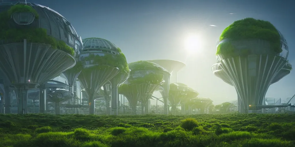 Prompt: giant solarpunk power station, sci - fi, plants, greenery, digital art by beeple