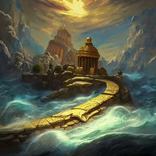 Prompt: a pantheon on a flying island, masterpiece, in hearthstone art style, epic fantasy style art, fantasy epic digital art, epic fantasy card game art