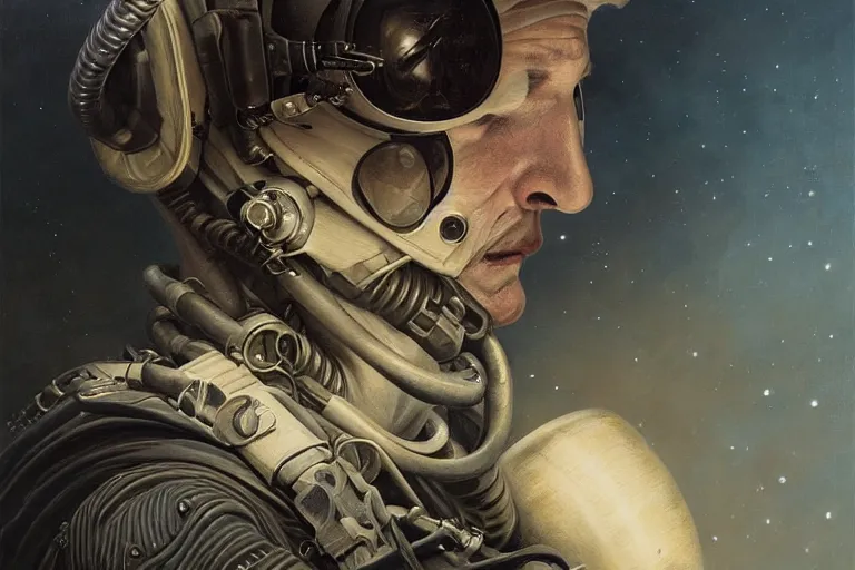 Image similar to portrait shot of ww 1 astronaut, horror, grim - lighting, high - contrast, intricate, elegant, highly detailed, centered, digital painting, artstation, concept art, smooth, sharp focus, illustration, artgerm, tomasz alen kopera, peter mohrbacher, donato giancola, joseph christian leyendecker, wlop, boris vallejo